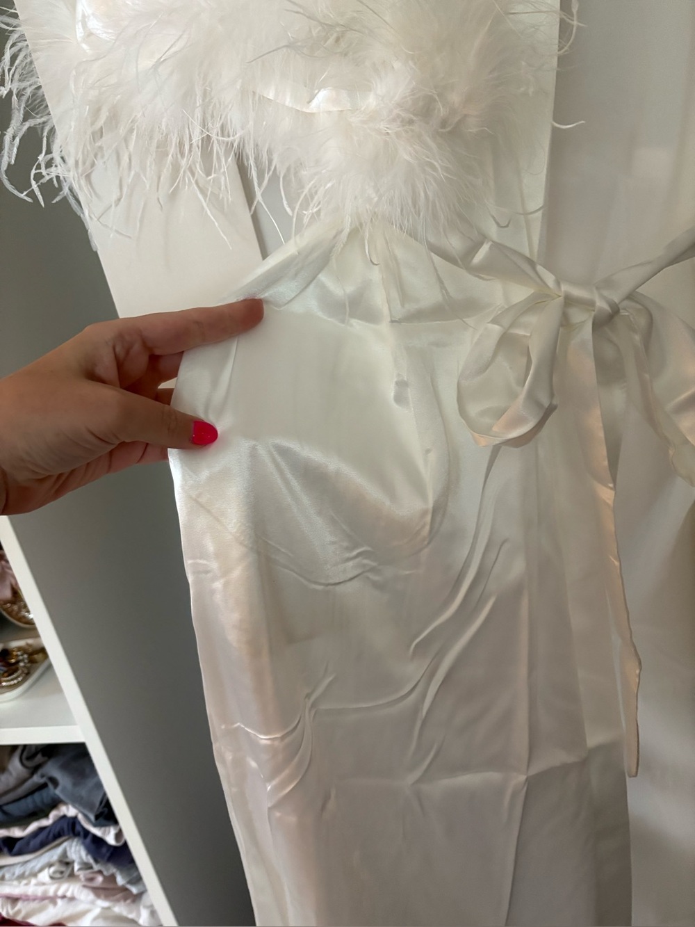 White Long Satin Robe - Picture 3 of 6